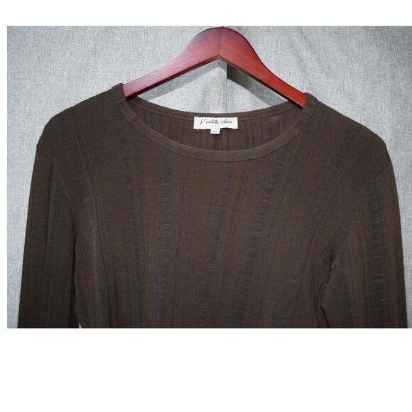 J’Coûte Cher Paris Brown Ribbed Long Sleeve Stretch Top Size L - Picture 2 of 3